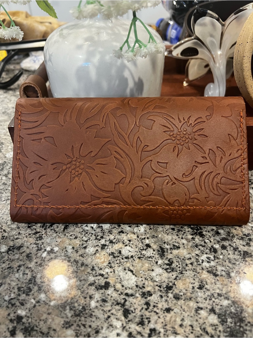 Portland Leather  Rancher Wallet Floral Embossed Wallet - Tan 7.5 x 4.25 - Picture 5 of 9